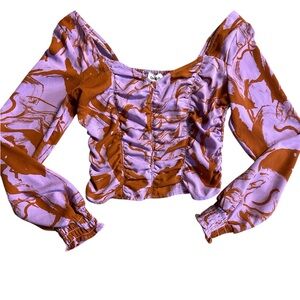 Open Edit Nordstrom’s Brand Lilac & Rust Ruched Long-Sleeve Crop Top. Medium
